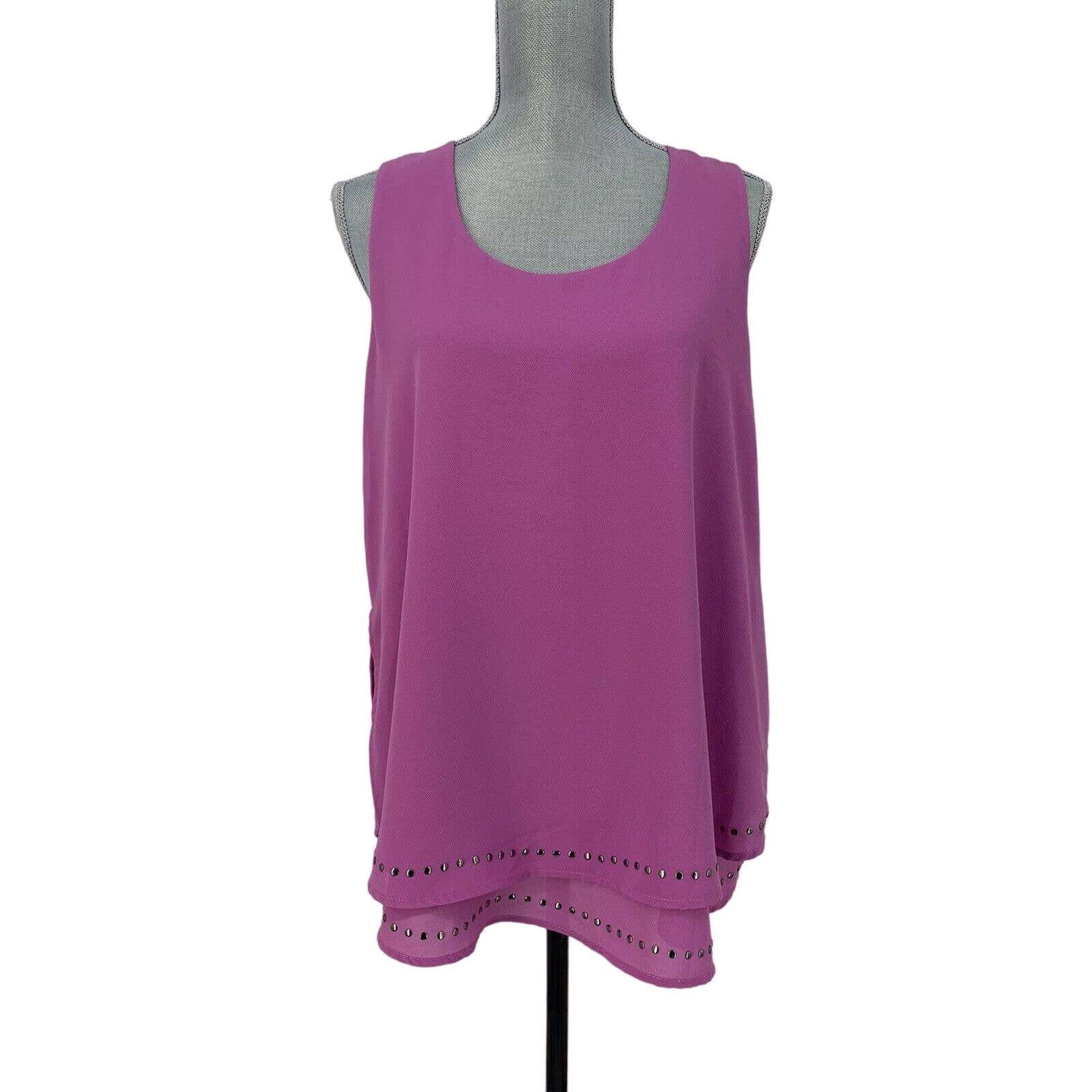 Bellatrix Womens Purple Pink Layered Studded Hem Sleeveless Blouse Lightweight M